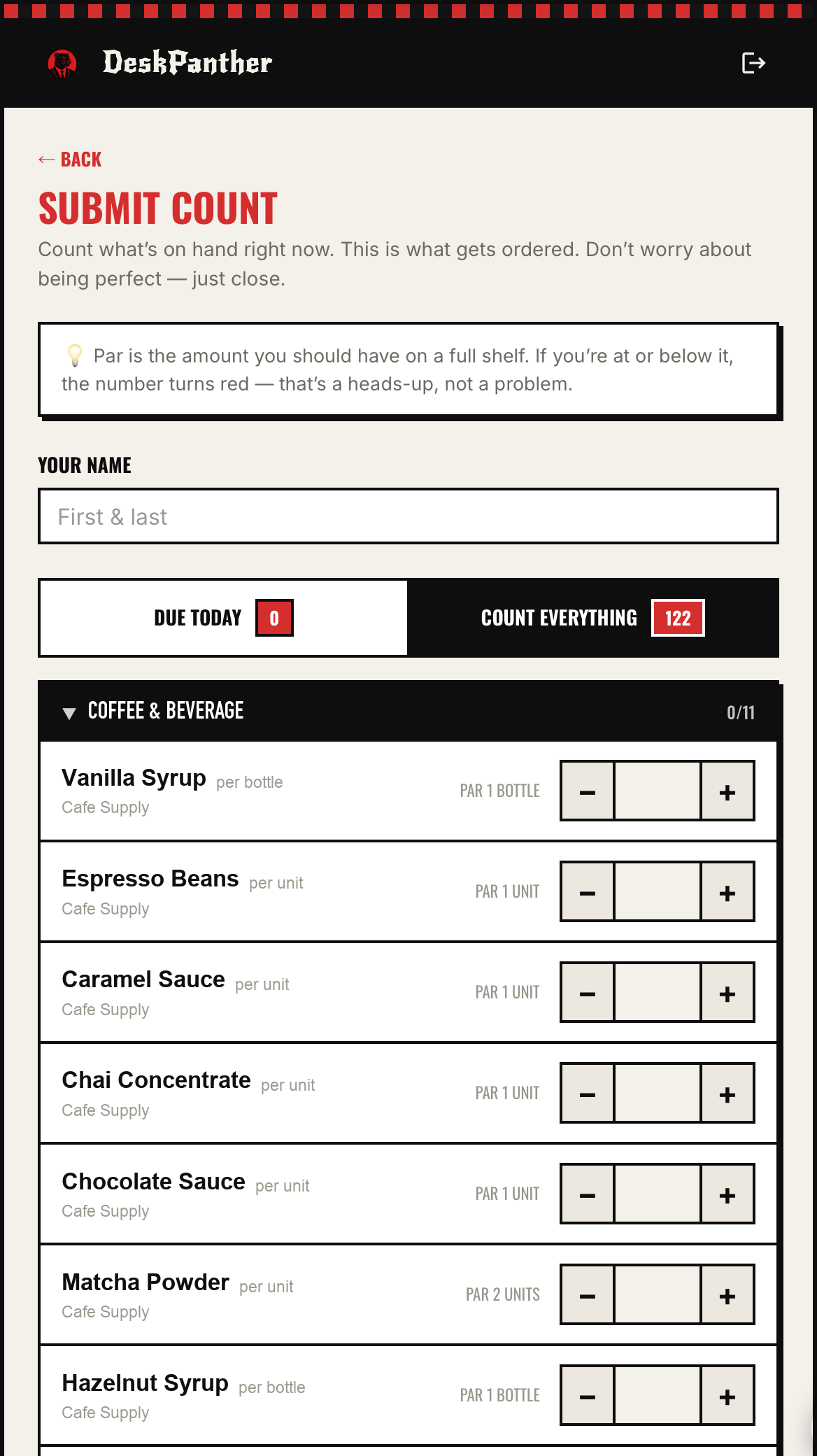 Staff count form
