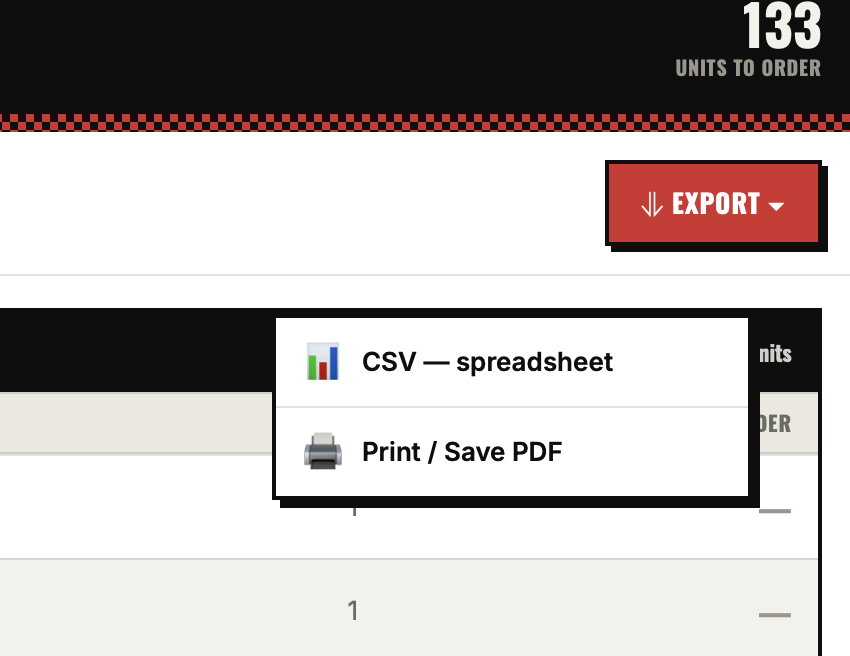 Export menu
